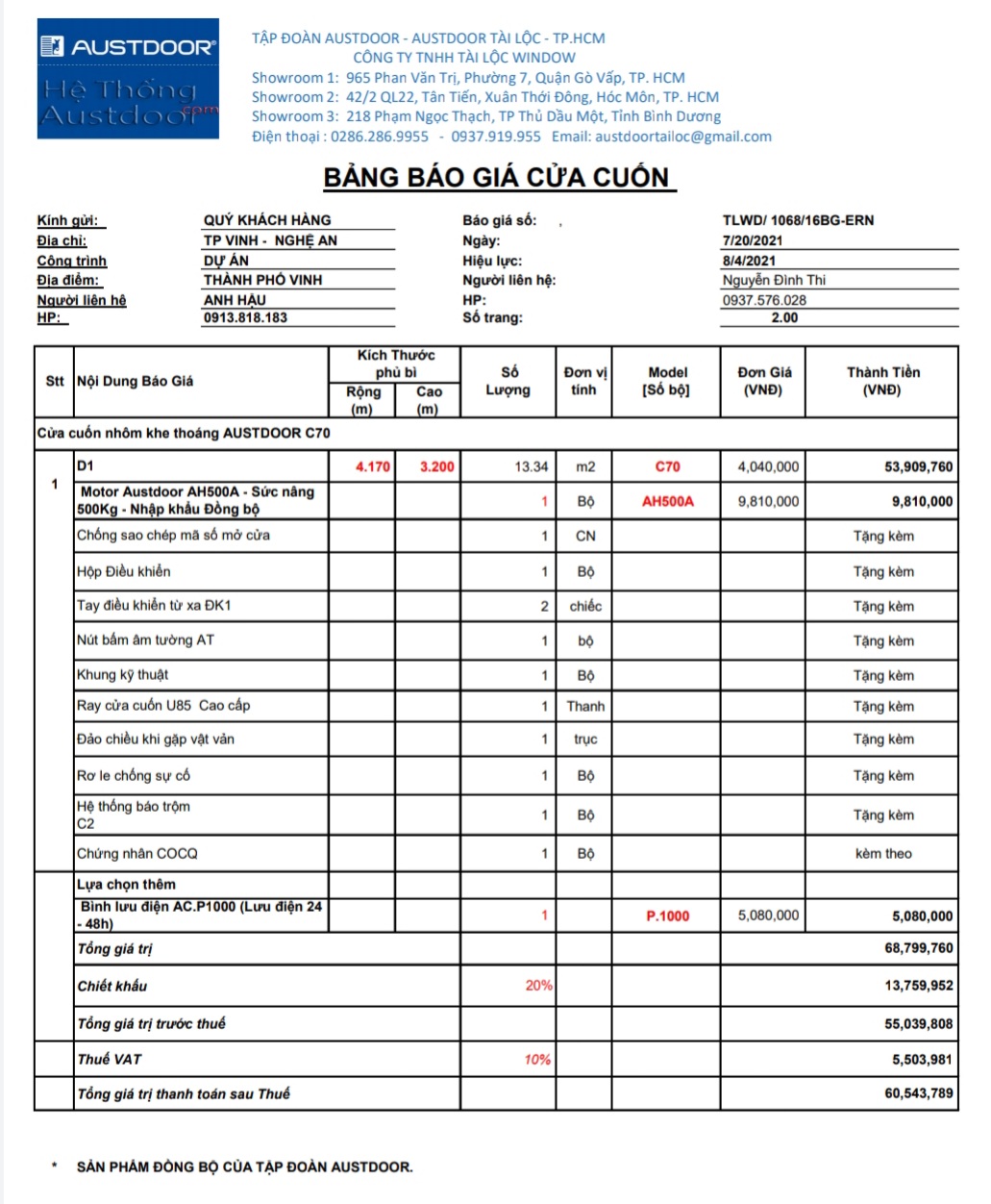 Báo gúa cửa cuốn Austdoor Quận 12 Chi tiết